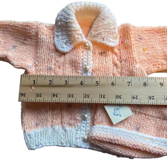 Vintage Handmade Baby/Toddler Apricot Cardigan Sweater with Matching Cap NWT - Picture 8 of 9